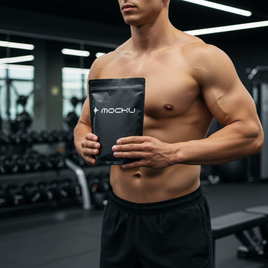 Protein Powder Pouch Minimal Light mockup