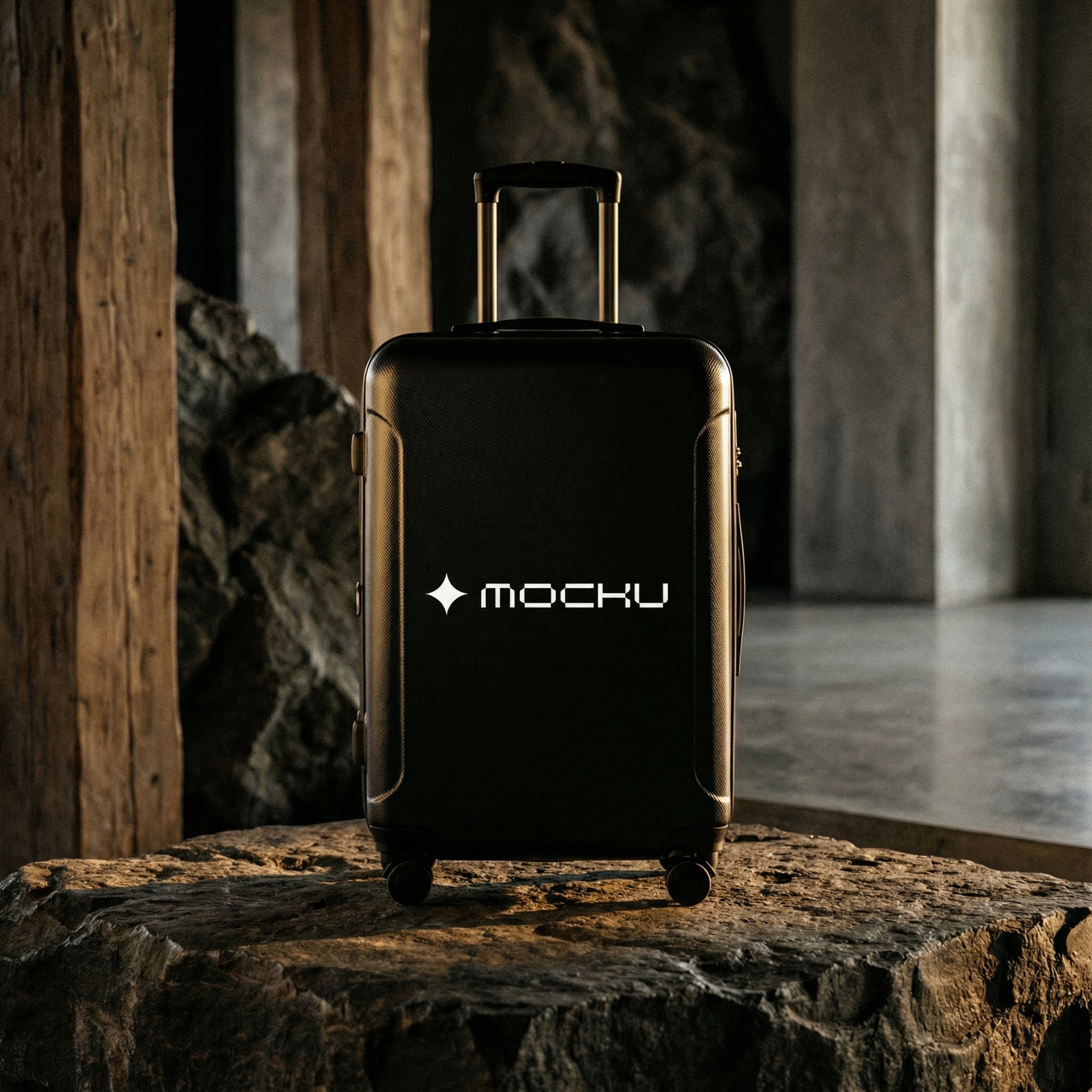 Rolling Travel Suitcase Raw Nature Luxury mockup