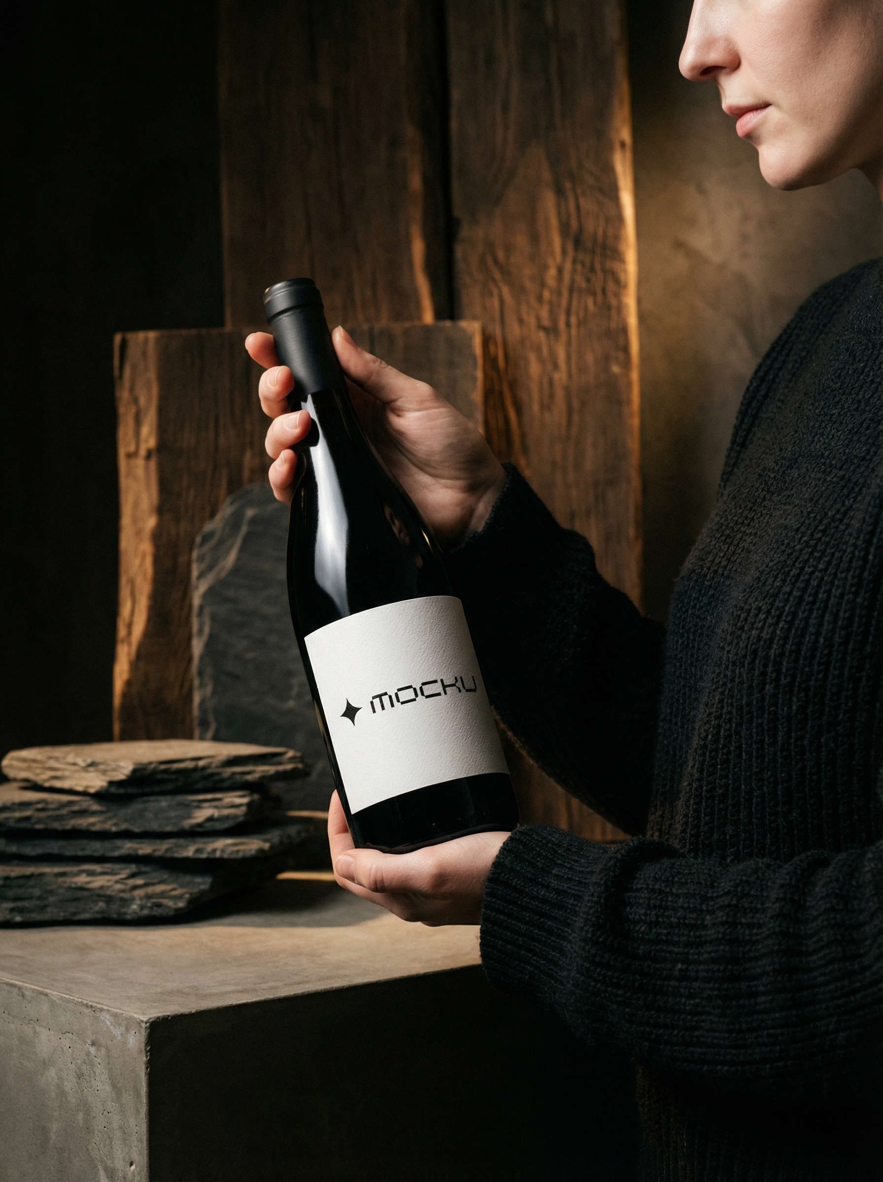 Wine Bottle Raw Nature Luxury mockup